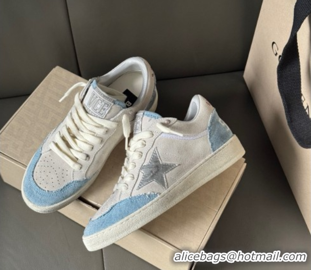 Best Grade Golden Goose Ball Star Sneakers LTD in suede with metallic leather star and denim inserts 0605007