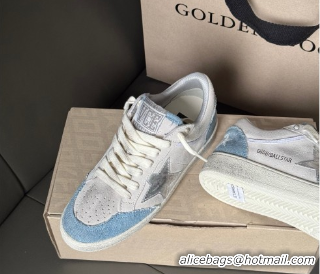 Best Grade Golden Goose Ball Star Sneakers LTD in suede with metallic leather star and denim inserts 0605007