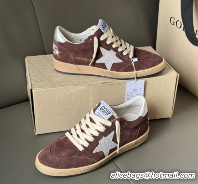 Best Product Golden Goose Ball Star Sneakers in brown suede with glitter star 0605008