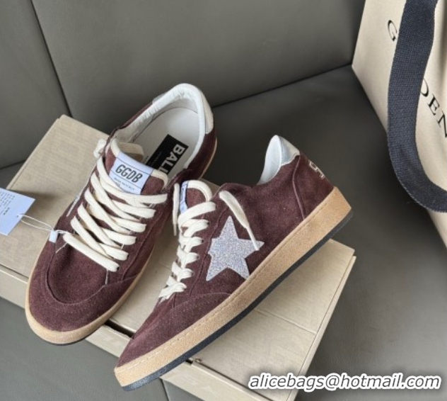 Best Product Golden Goose Ball Star Sneakers in brown suede with glitter star 0605008