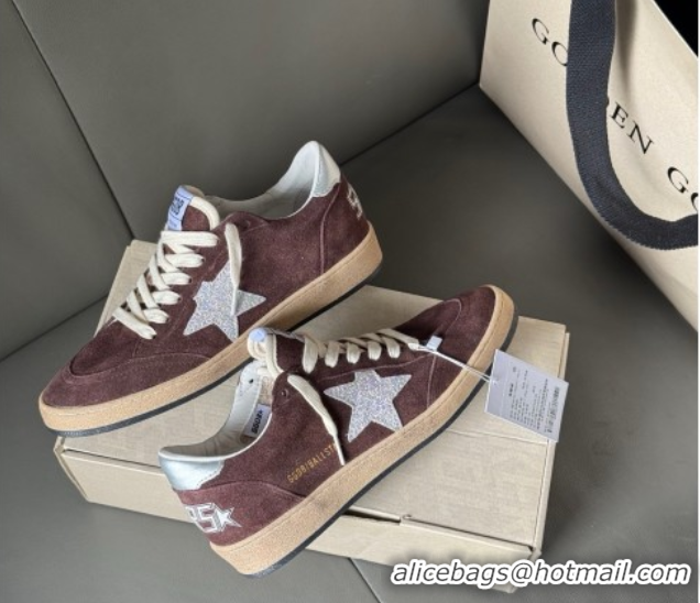 Best Product Golden Goose Ball Star Sneakers in brown suede with glitter star 0605008