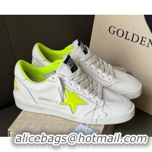 Shop Duplicate Golden Goose Ball Star Sneakers in white leather and neon green star 0605009