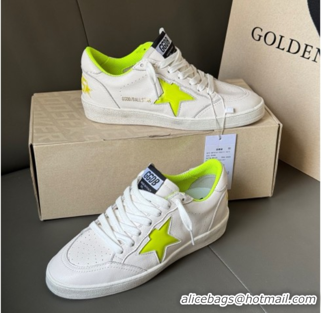 Shop Duplicate Golden Goose Ball Star Sneakers in white leather and neon green star 0605009