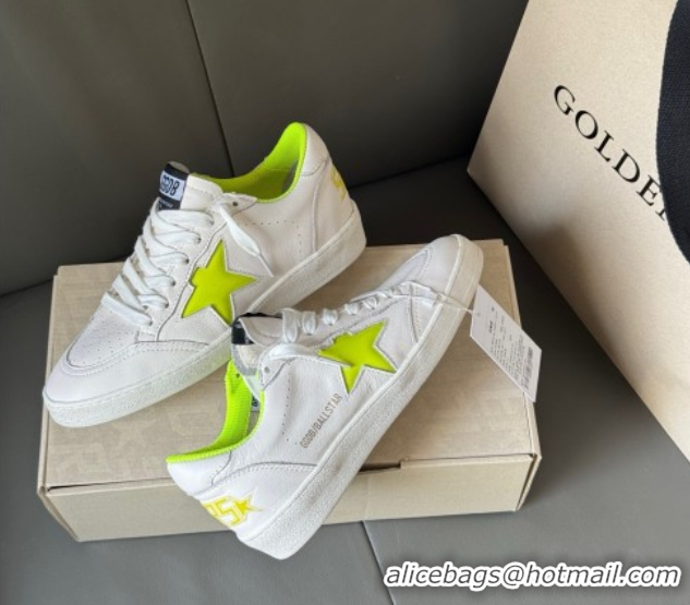Shop Duplicate Golden Goose Ball Star Sneakers in white leather and neon green star 0605009