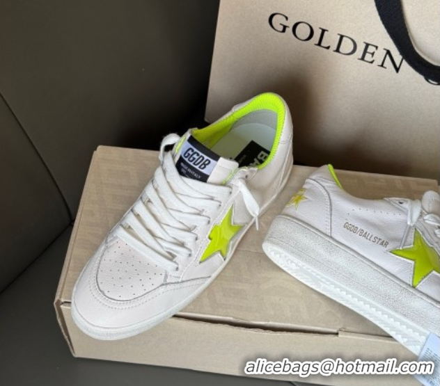 Shop Duplicate Golden Goose Ball Star Sneakers in white leather and neon green star 0605009