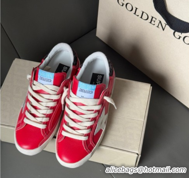 Stylish Golden Goose Women’s Super-Star Sneakers LTD in red nubuck with leather star and glitter heel tab 0605012