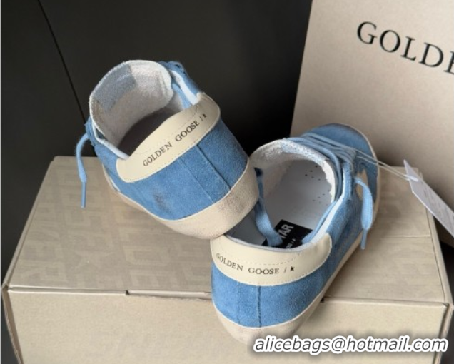 Popular Style Golden Goose Super-Star Sneakers in light blue suede with beige leather star and heel tab 0605011