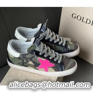 Grade Quality Golden Goose Women’s Super-Star Sneakers in green camouflage fabric and pink star 0605010