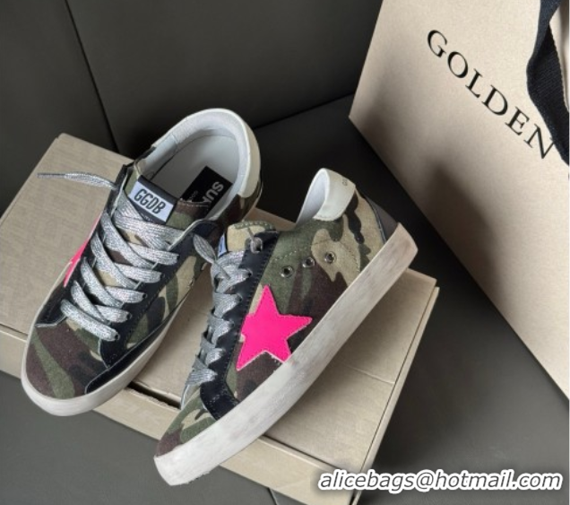 Grade Quality Golden Goose Women’s Super-Star Sneakers in green camouflage fabric and pink star 0605010