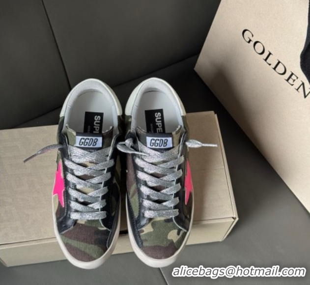 Grade Quality Golden Goose Women’s Super-Star Sneakers in green camouflage fabric and pink star 0605010