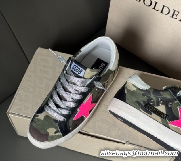 Grade Quality Golden Goose Women’s Super-Star Sneakers in green camouflage fabric and pink star 0605010