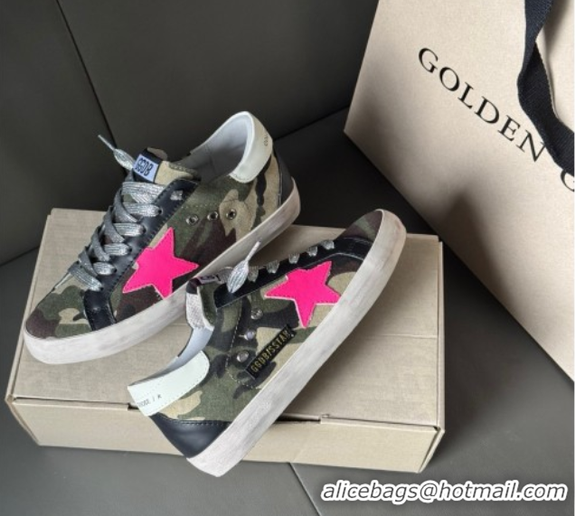 Grade Quality Golden Goose Women’s Super-Star Sneakers in green camouflage fabric and pink star 0605010