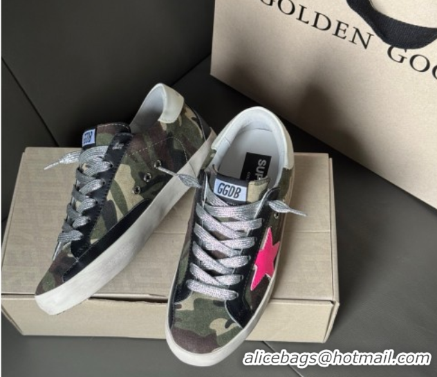 Grade Quality Golden Goose Women’s Super-Star Sneakers in green camouflage fabric and pink star 0605010