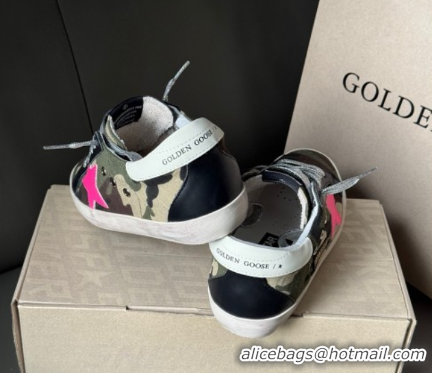 Grade Quality Golden Goose Women’s Super-Star Sneakers in green camouflage fabric and pink star 0605010