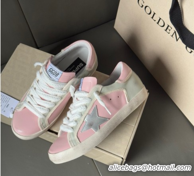 Unique Style Golden Goose Women’s Super-Star Sneakers in pink leather with silver foiled leather star and pink leather h