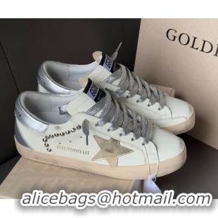 Good Looking Golden Goose Women’s Super-Star Sneakers in white leather and suede with silver studs 0605014