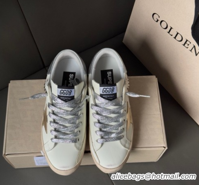 Good Looking Golden Goose Women’s Super-Star Sneakers in white leather and suede with silver studs 0605014