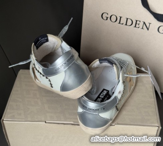 Good Looking Golden Goose Women’s Super-Star Sneakers in white leather and suede with silver studs 0605014