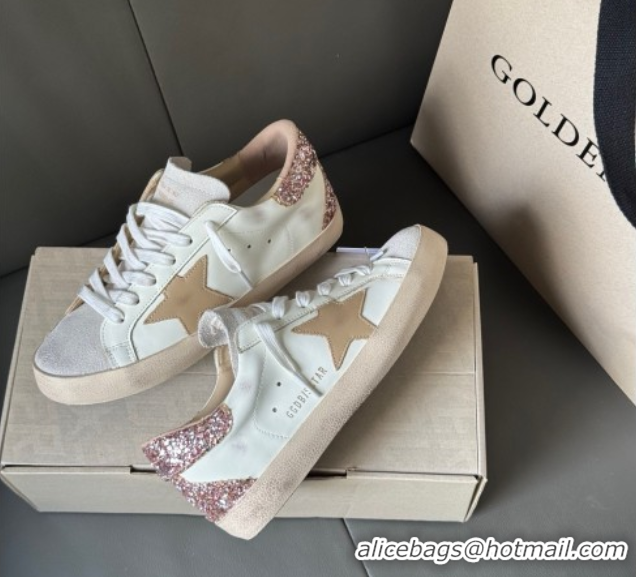 Pretty Style Golden Goose Women’s Super-Star Sneakers in white leather with gold glitter heel 0605015