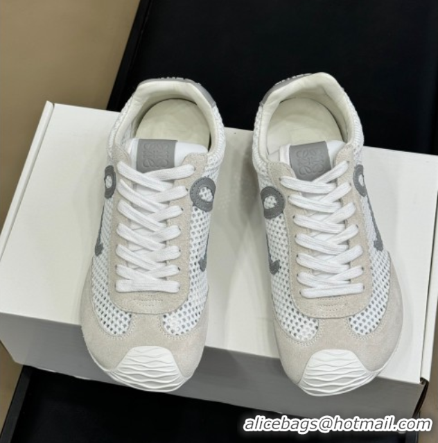 Classic Hot Loewe Ballet Runner 2.0 Sneakers in Mesh and Suede White/Grey 50605075