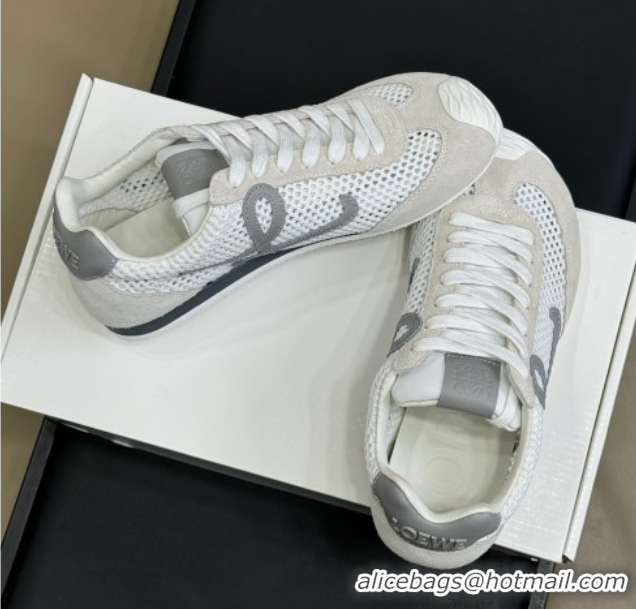 Classic Hot Loewe Ballet Runner 2.0 Sneakers in Mesh and Suede White/Grey 50605075