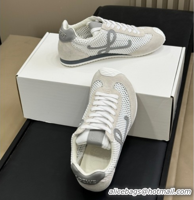 Classic Hot Loewe Ballet Runner 2.0 Sneakers in Mesh and Suede White/Grey 50605075