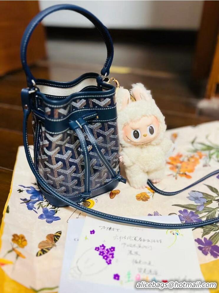 Well Crafted Goyard Original Petit Flot Mini Bucket Bag G8716 Navy Blue