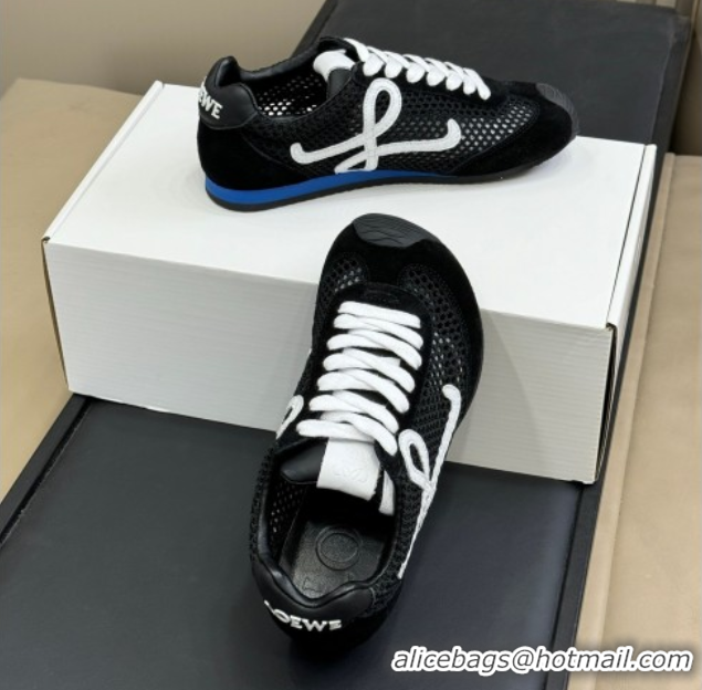Top Grade Loewe Ballet Runner 2.0 Sneakers in Mesh and Suede Black/White 50605077