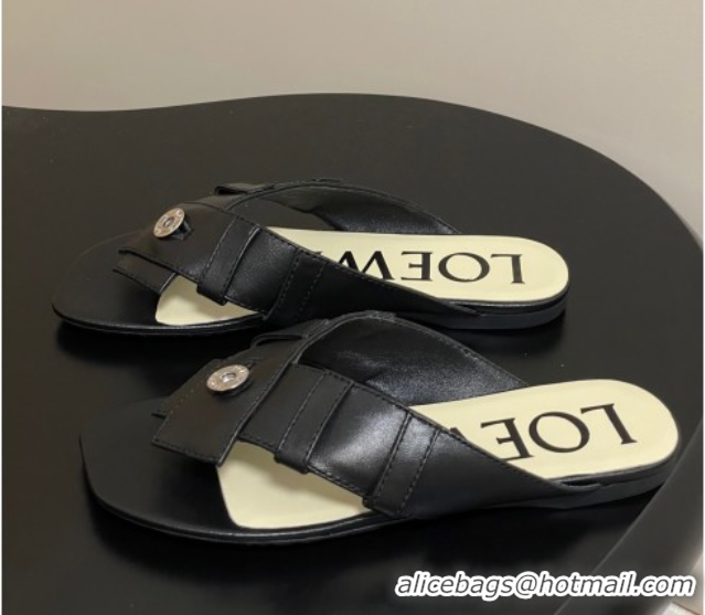 Durable Loewe Toy Panta Toe post thong sandal in lambskin Black 50605080