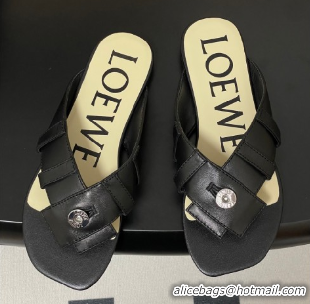 Durable Loewe Toy Panta Toe post thong sandal in lambskin Black 50605080