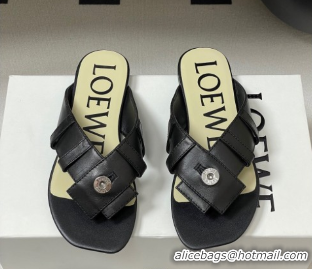 Durable Loewe Toy Panta Toe post thong sandal in lambskin Black 50605080