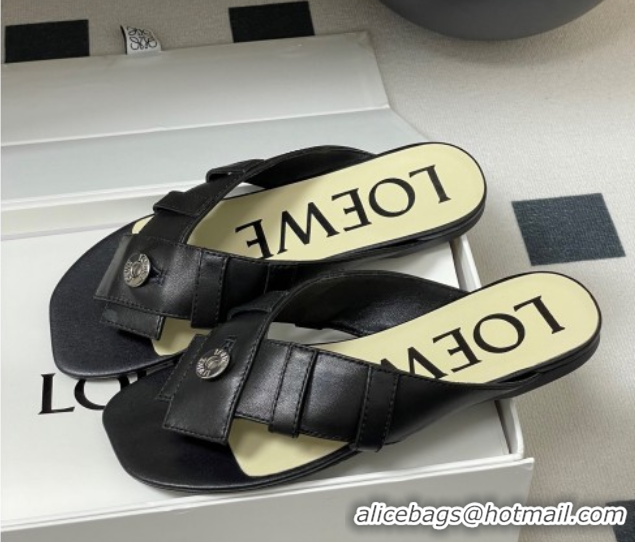 Durable Loewe Toy Panta Toe post thong sandal in lambskin Black 50605080