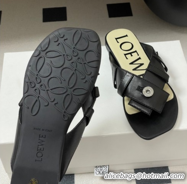 Durable Loewe Toy Panta Toe post thong sandal in lambskin Black 50605080