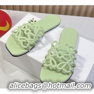 Good Quality Loewe Petal Anagram flat slides sandal in soft calfskin Light Green 0605083