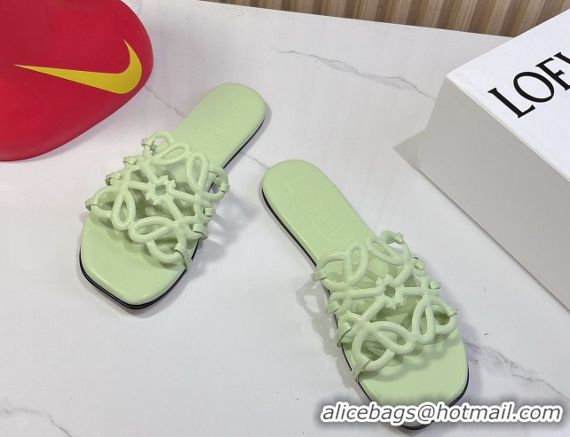 Good Quality Loewe Petal Anagram flat slides sandal in soft calfskin Light Green 0605083