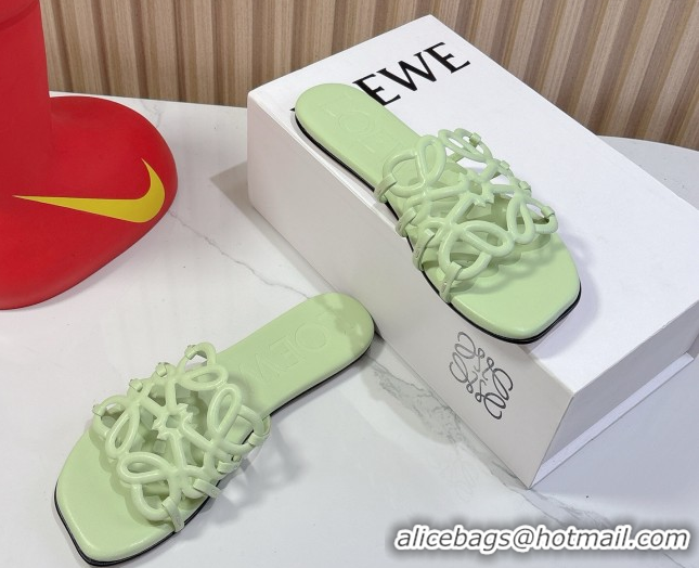 Good Quality Loewe Petal Anagram flat slides sandal in soft calfskin Light Green 0605083