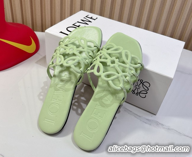 Good Quality Loewe Petal Anagram flat slides sandal in soft calfskin Light Green 0605083