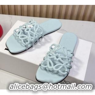 Shop Duplicate Loewe Petal Anagram flat slides sandal in soft calfskin Light Blue 0605084