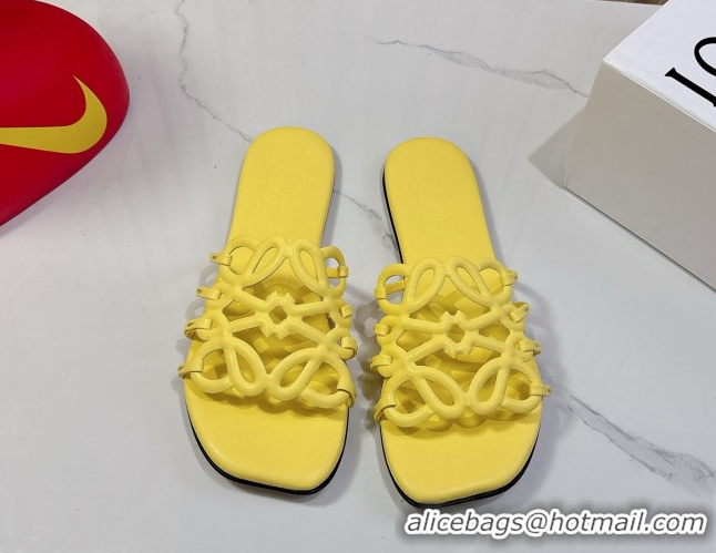 Discount Loewe Petal Anagram flat slides sandal in soft calfskin Yellow 0605085