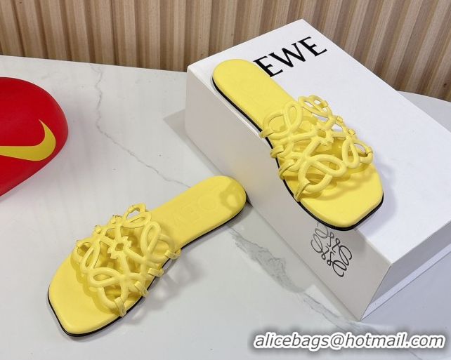 Discount Loewe Petal Anagram flat slides sandal in soft calfskin Yellow 0605085