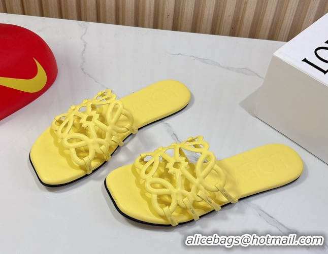 Discount Loewe Petal Anagram flat slides sandal in soft calfskin Yellow 0605085
