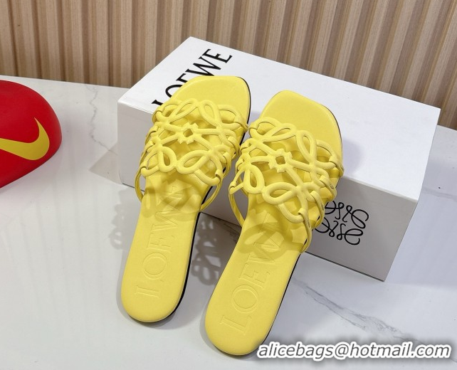 Discount Loewe Petal Anagram flat slides sandal in soft calfskin Yellow 0605085