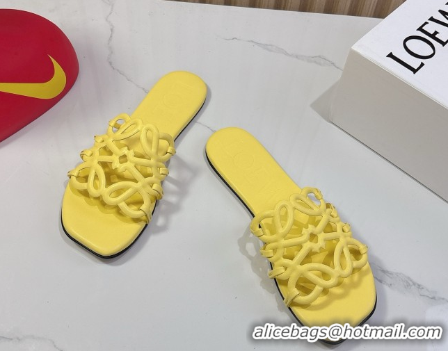 Discount Loewe Petal Anagram flat slides sandal in soft calfskin Yellow 0605085