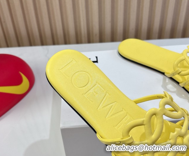 Discount Loewe Petal Anagram flat slides sandal in soft calfskin Yellow 0605085