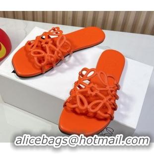 Best Price Loewe Petal Anagram flat slides sandal in soft calfskin Orange 0605086