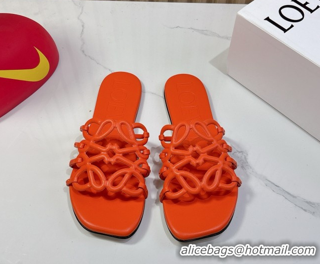Best Price Loewe Petal Anagram flat slides sandal in soft calfskin Orange 0605086