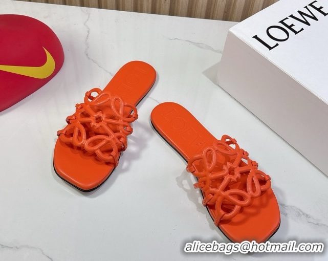 Best Price Loewe Petal Anagram flat slides sandal in soft calfskin Orange 0605086