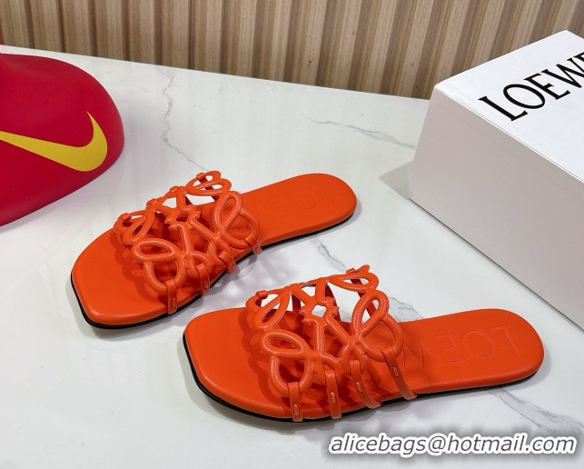 Best Price Loewe Petal Anagram flat slides sandal in soft calfskin Orange 0605086