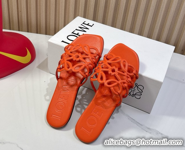 Best Price Loewe Petal Anagram flat slides sandal in soft calfskin Orange 0605086