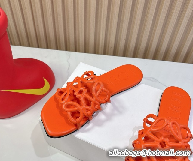 Best Price Loewe Petal Anagram flat slides sandal in soft calfskin Orange 0605086